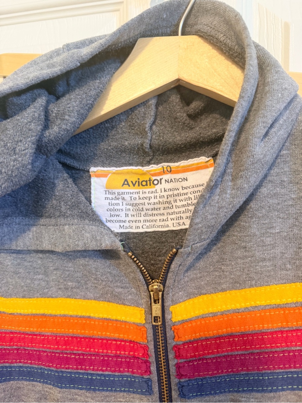 Aviator Nation Kids Gray Sweatshirt & Joggers with Rainbow Stripe Accents - Picture 3 of 9